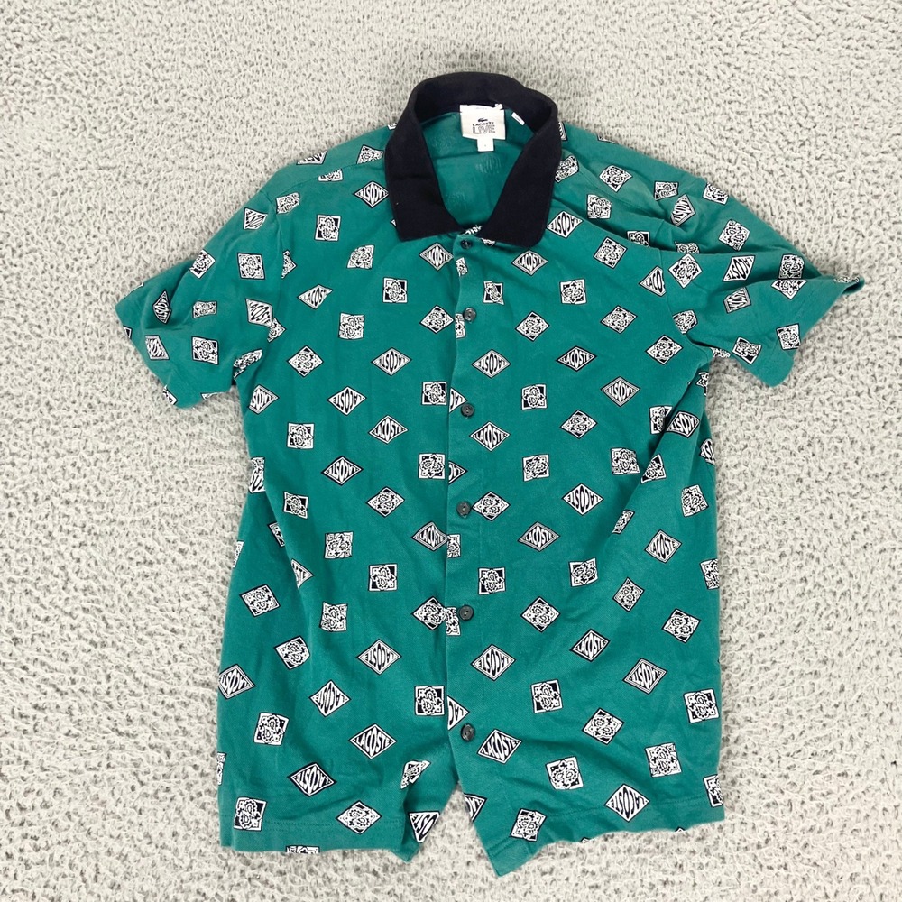 Lacoste Shirt Mens L Green Lacoste Live Unisex Geometric Diamond Logo Button